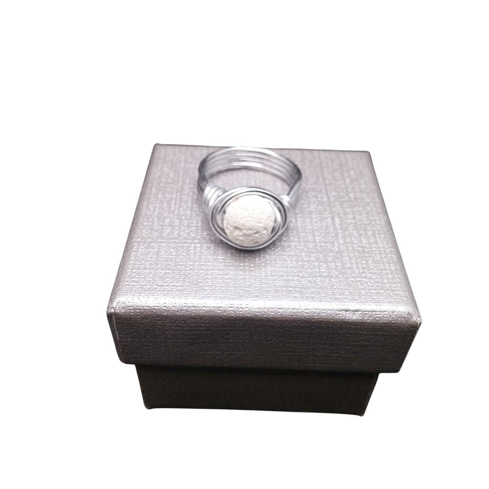 Artisan Lava Stone Diffuser Ring White Silver Tone Wire Wrap 4-Strand Band NEW
